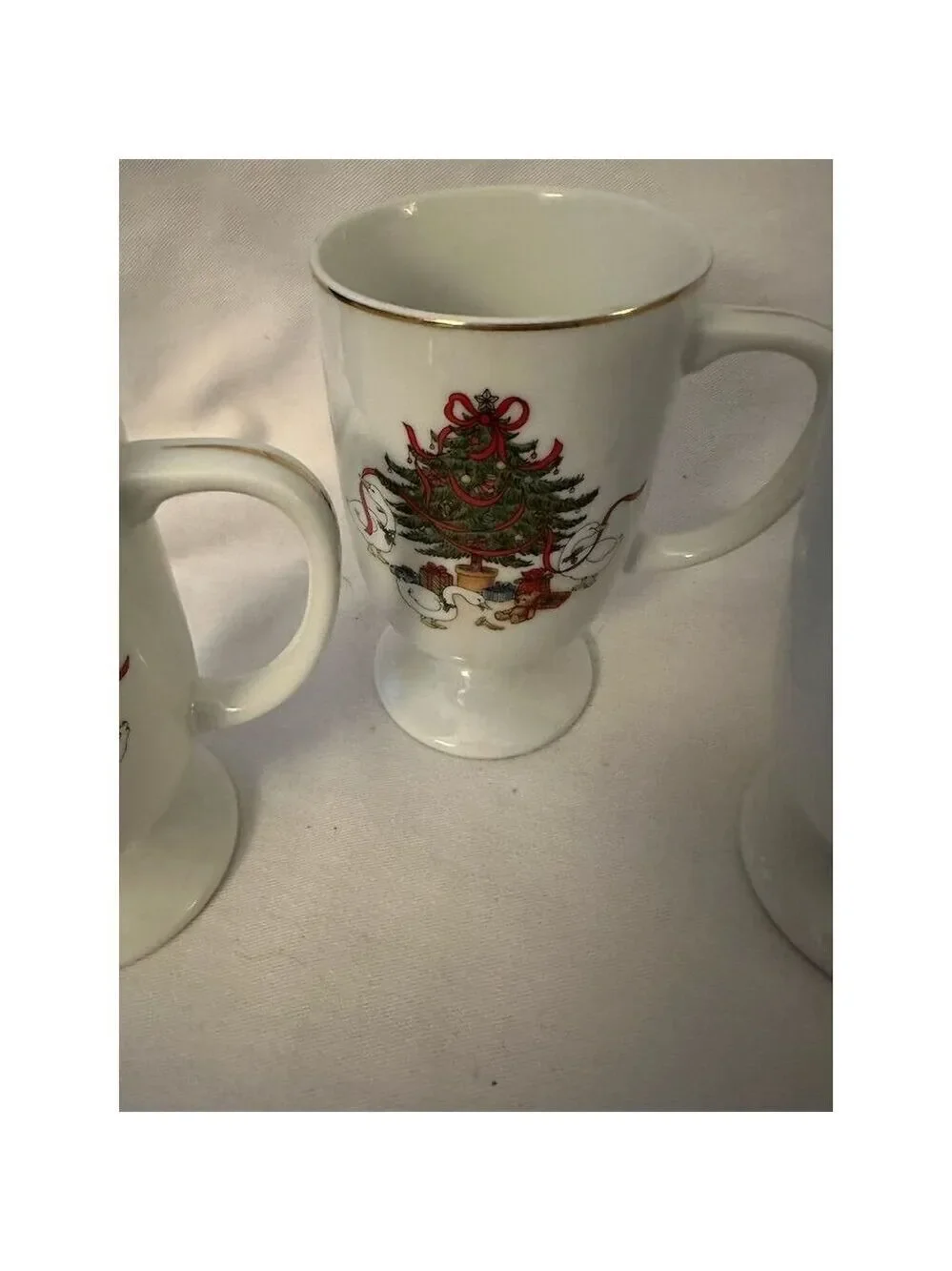 Mount Clemens Vintage Christmas Tree Footed Coffee Mugs Set of 3